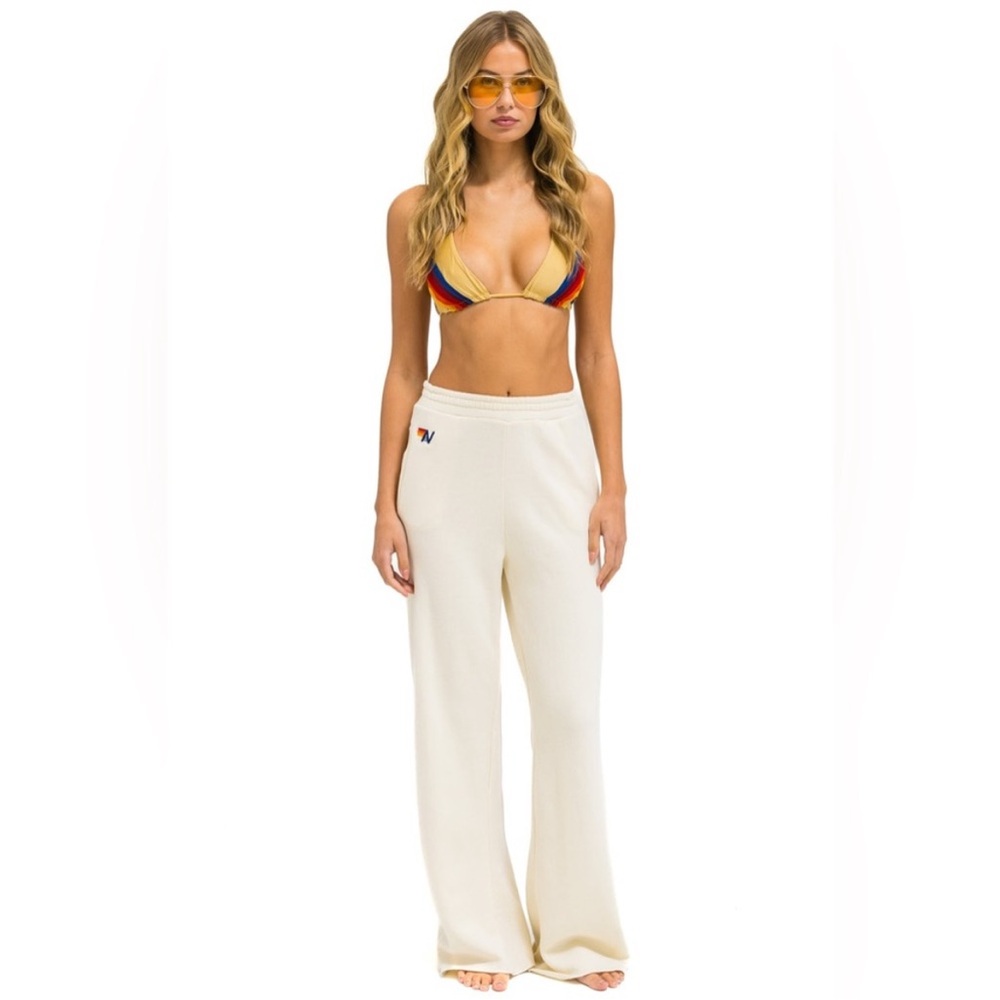 Aviator Nation Cream Wide Leg Sweatpants with Rainbow Logo